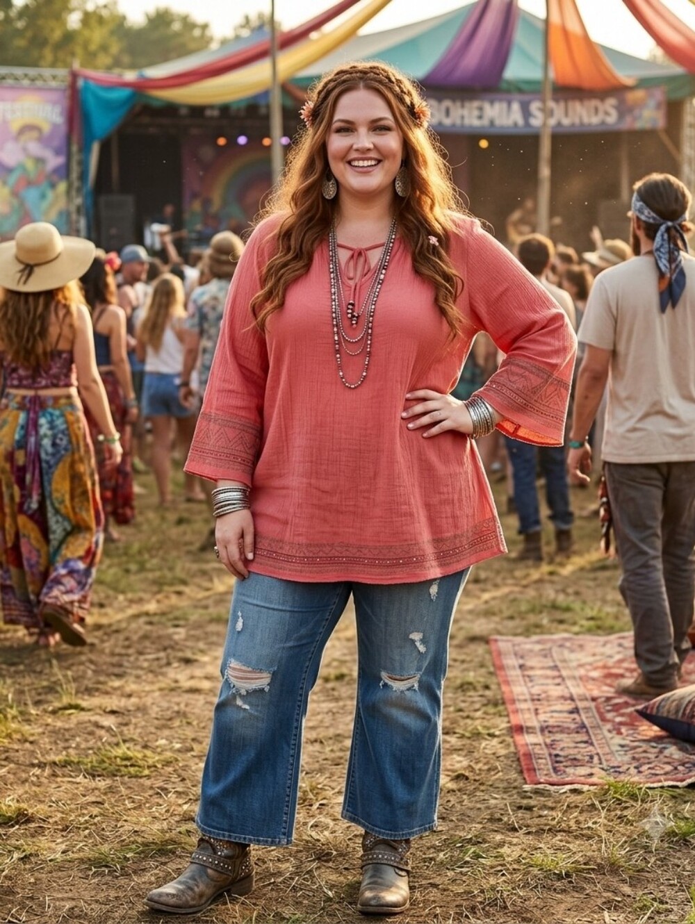 LIZ Claiborne Coral Boho Peasant Blouse – Embroidered Long Sleeve